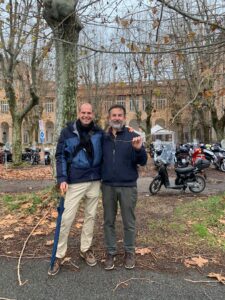 Francesco and I, in front of his school under the plane (Platanus spp.) trees in the courtyard.